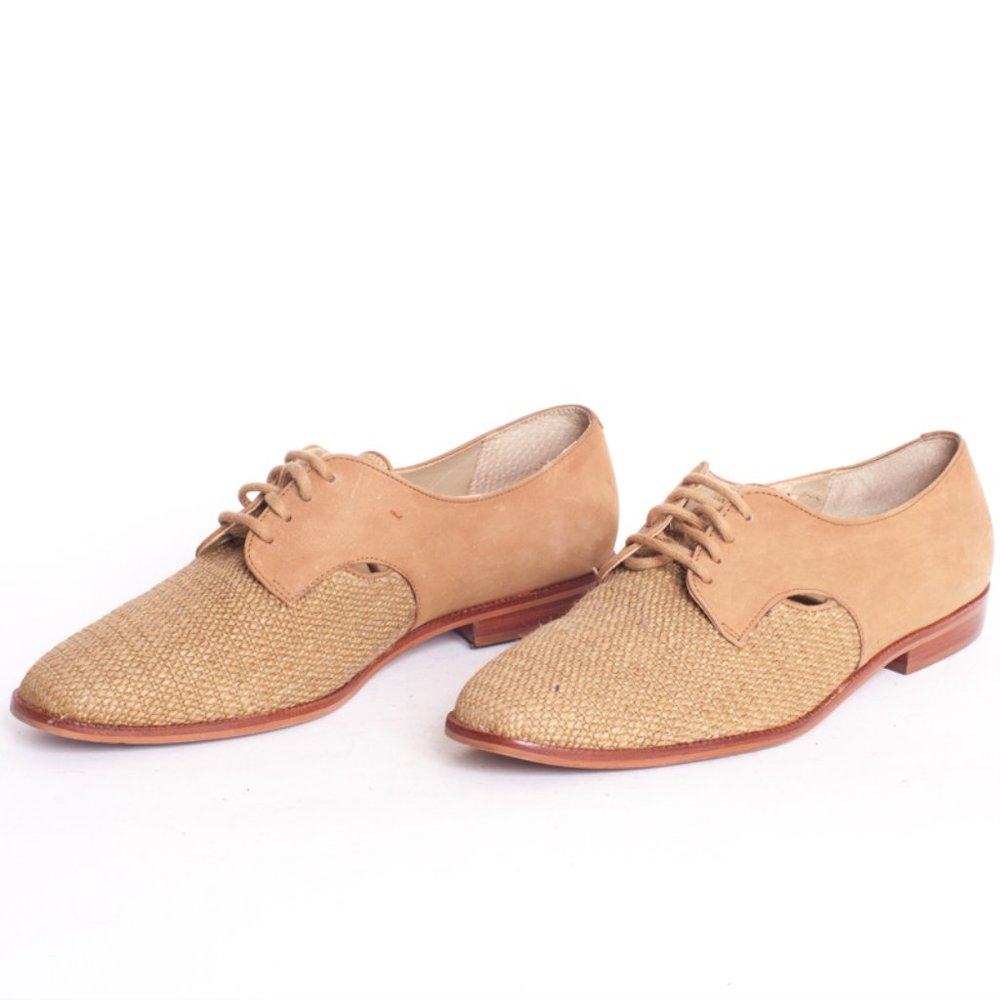 Vintage 1970s Thatched Woven & Suede Cutout Oxfords - Picture 5 of 12